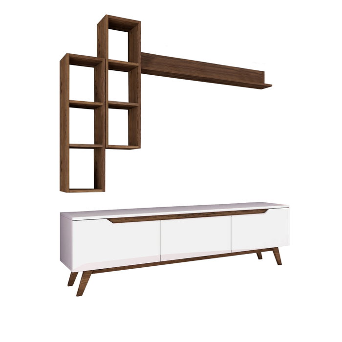 Hanah Home M16 - 804 Mueble de TV Blanco y Nogal con Estantes Hanah Home M16 - 804 Mueble de TV Blanco y Nogal con Estantes